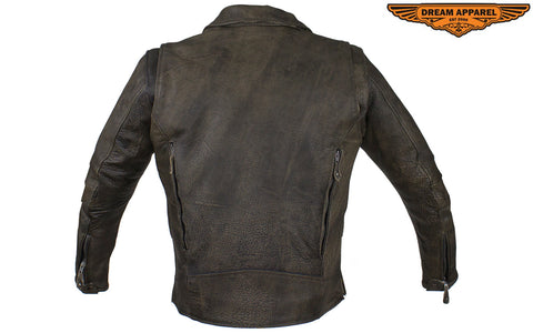 Distressed Brown Racer Jacket with Extra-Large Gun Pockets