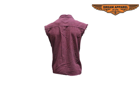 Mens Denim Burgundy Sleeveless