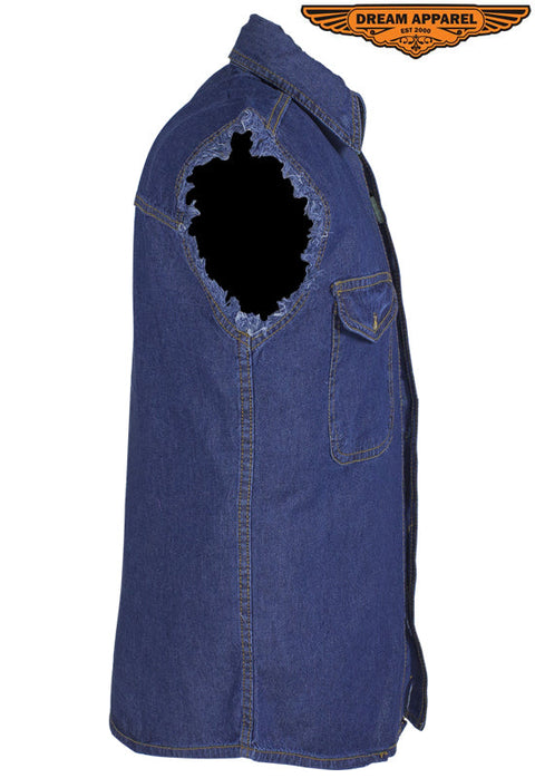 Mens Denim Dark Blue Sleeveless Shirt