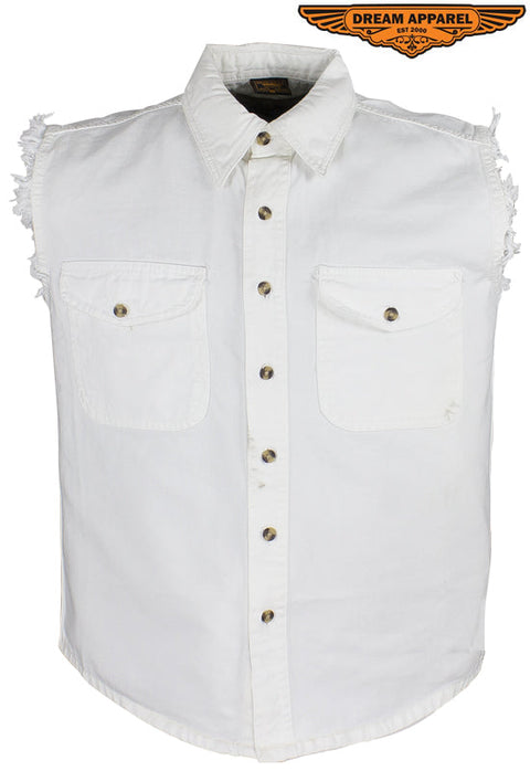 Mens Off White Sleeveles Motorcycle Shirt