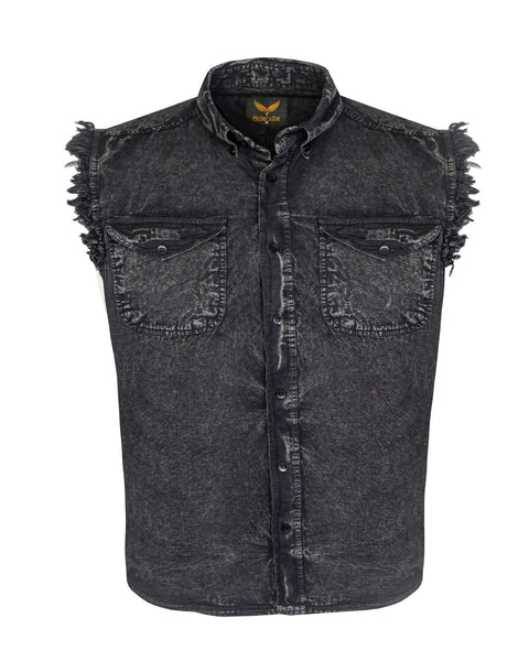 Dream Apparel Mens Biker Cuttoff Cotton Shirt Stonewash Black