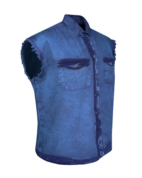 Dream Apparel Mens Biker Cuttoff Cotton Shirt Blue