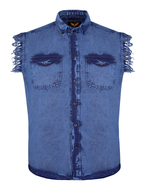 Dream Apparel Mens Biker Cuttoff Cotton Shirt Blue