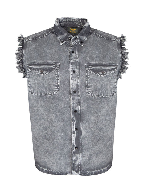 Dream Apparel Mens Biker Cuttoff Cotton Shirt Stonewash Grey