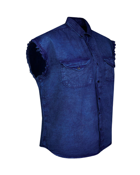 Dream Apparel Mens Biker Cuttoff Cotton Shirt Stonewash Ocean Blue