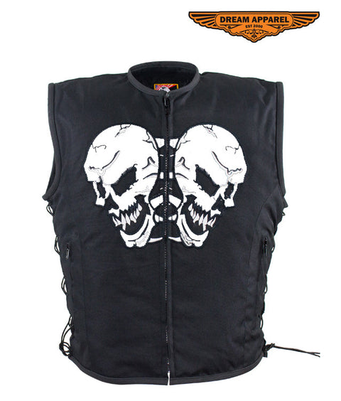 Mens Vest With Skulls Design & Gun Pocket