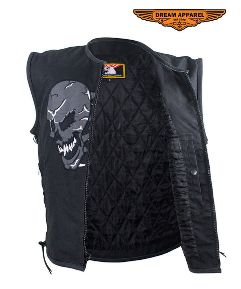 Mens Vest With Skulls Design & Gun Pocket