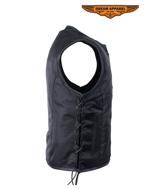 Mens Nylon Textile Vest With Leather Trim & Gun Pocket