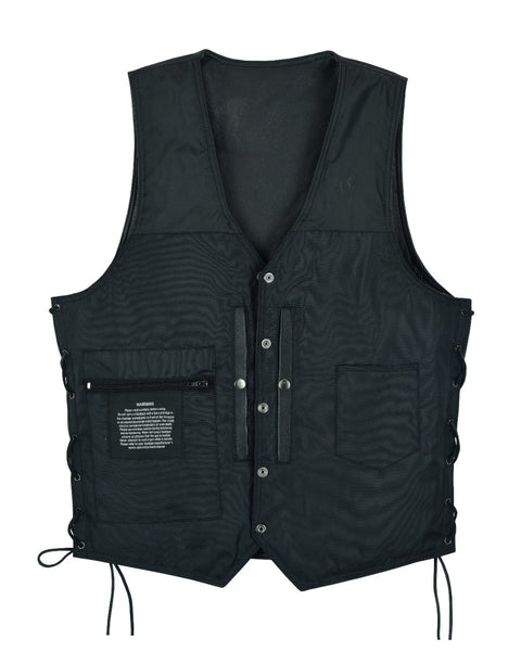 Mens Leather Vest With Concealed Carry inside Pockets Side Laces