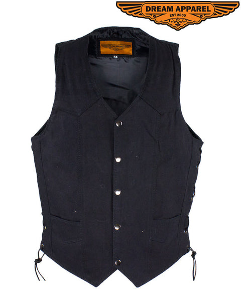 Mens Black Denim Vest with Side Laces