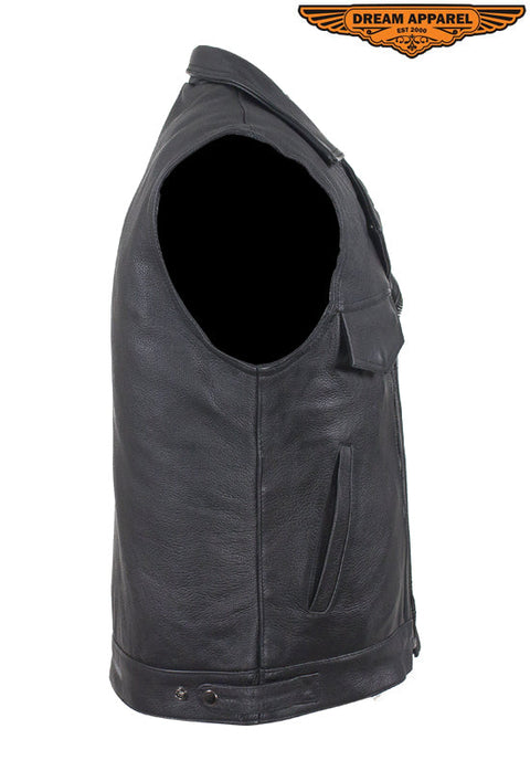 Mens Leather Vest With Over 10 Pockets