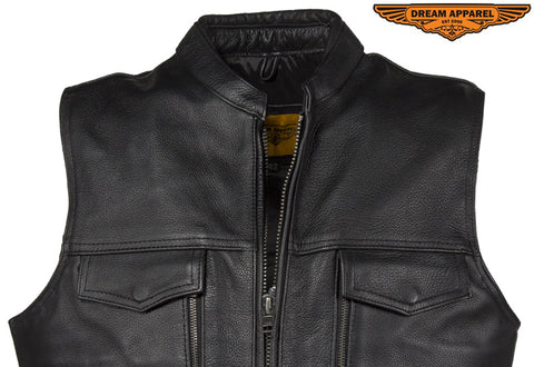 Dream Apparel Mens Leather Club Vest With Conceal Carry Pockets