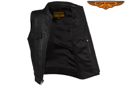 Dream Apparel Mens Leather Club Vest With Conceal Carry Pockets