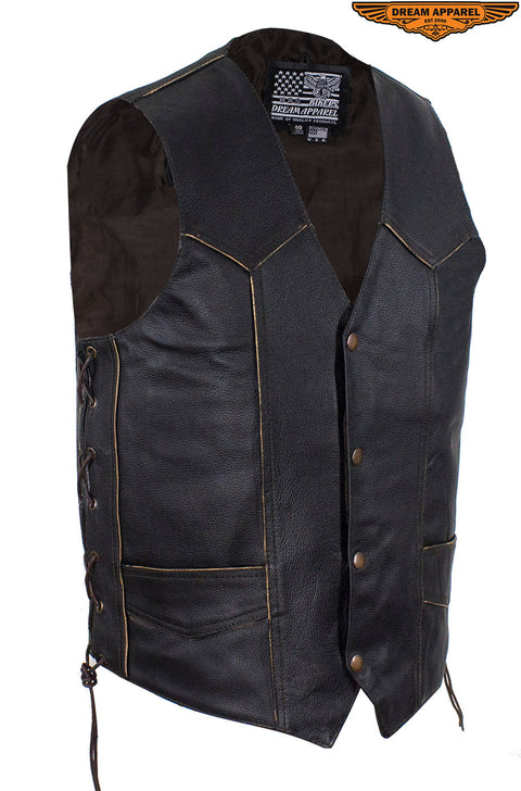 Mens Native American Retro Brown Leather Vest