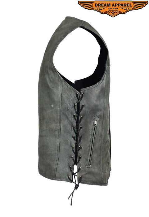 Men's Gray Club Vest with Concealed Carry Pockets & Side Laces