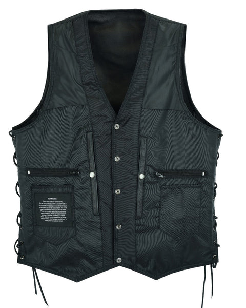 Mens Ten Pockets Premium Leather Vest with Concealed Carry Pockets & Side Laces