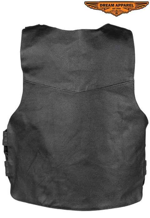 Men's Black Bullet Proof Style Leather Vest with Straps