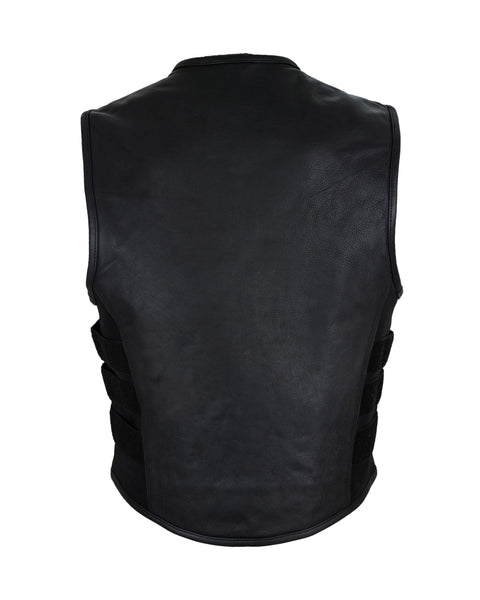 Mens Leather Bullet Proof Style Vest With Straps Cowhide Leather