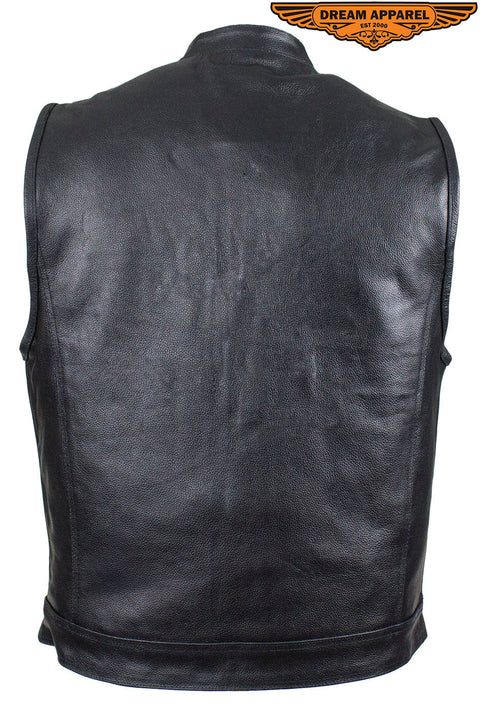 Dream Apparel Mens Leather Motorcycle Club Vest With Pockets