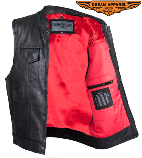 Dream Apparel Mens Leather Motorcycle Club Vest With Pockets