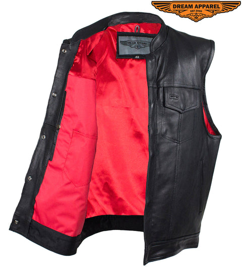 Dream Apparel Mens Leather Motorcycle Club Vest With Pockets