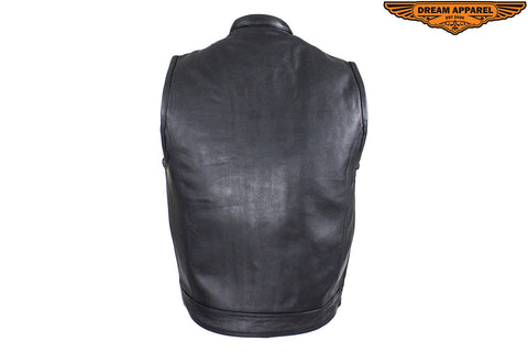 Men's Leather Motorcycle CLUB VEST with Red Liner