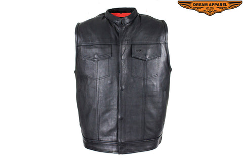 Men's Leather Motorcycle CLUB VEST with Red Liner