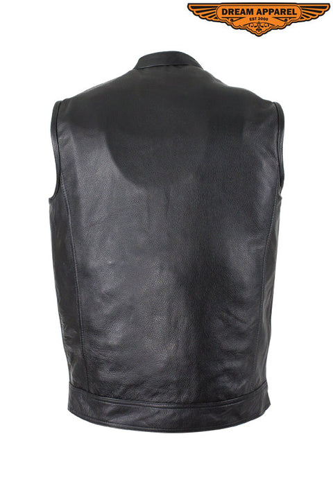 Motorcycle Club Vest With Gun Pockets On Both Sides, Heavy Duty Cowhide Leather