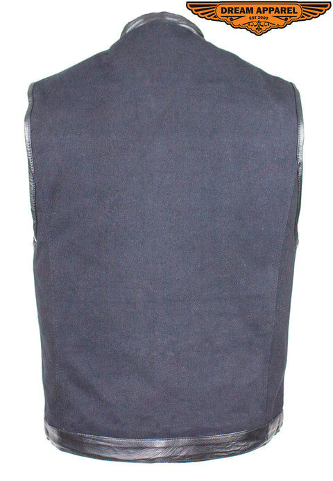 Mens Black Canvas Motorcycle Vest