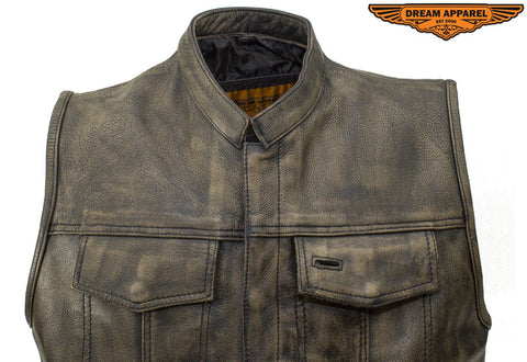 Dream Apparel Men's SOA Style Motorcycle Club Vest Distressed Brown Leather