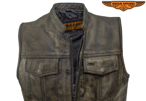 Dream Apparel Men's SOA Style Motorcycle Club Vest Distressed Brown Leather