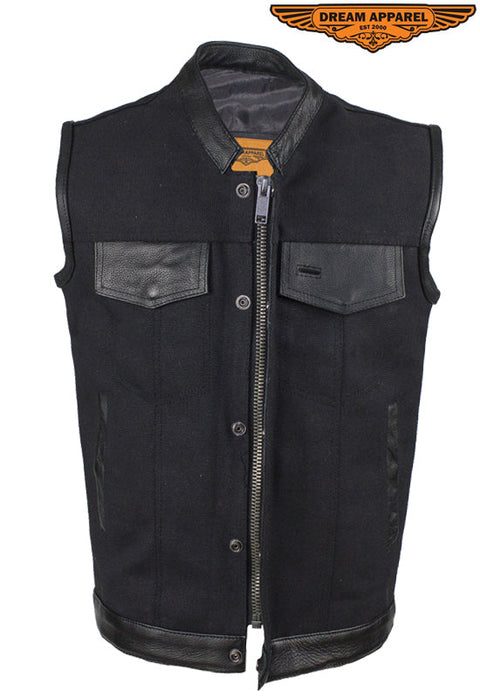 Mens Black Canvas CLUB VEST® with Zipper and Snaps on Front