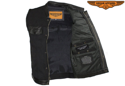 Mens Black Canvas CLUB VEST® with Zipper and Snaps on Front