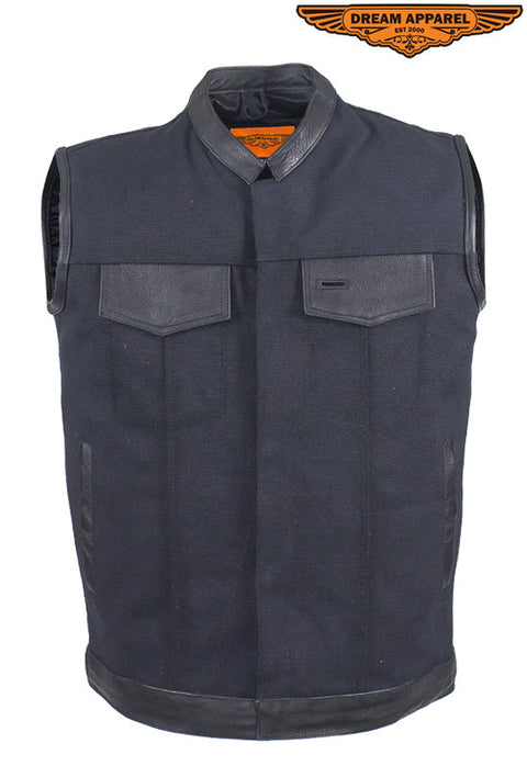 Mens Black Canvas CLUB VEST® with Zipper and Snaps on Front