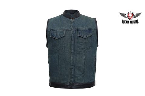 Men's Dark Blue Denim Club Vest with Gun Pockets