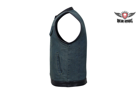 Men's Dark Blue Denim Club Vest with Gun Pockets