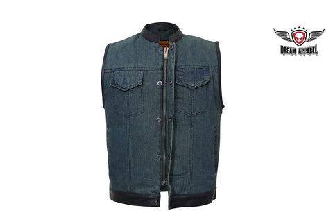 Men's Dark Blue Denim Club Vest with Gun Pockets