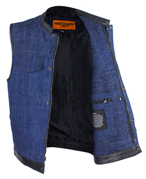 Men's Dark Blue Denim Club Vest with Gun Pockets