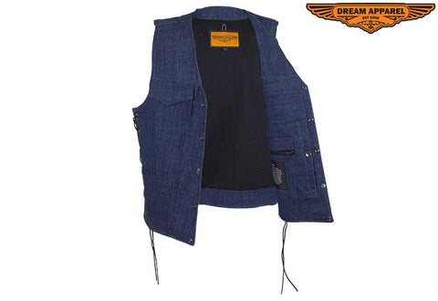 Men's Dark Blue Denim Motorcycle Club Vest