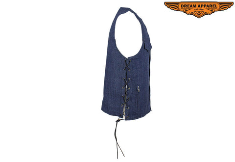 Men's Dark Blue Denim Motorcycle Club Vest