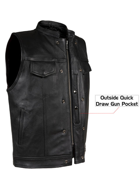 Dream Apparel Mens Motorcycle CLUB VEST Naked Cowhide Leather, Concealed Gun Pockets