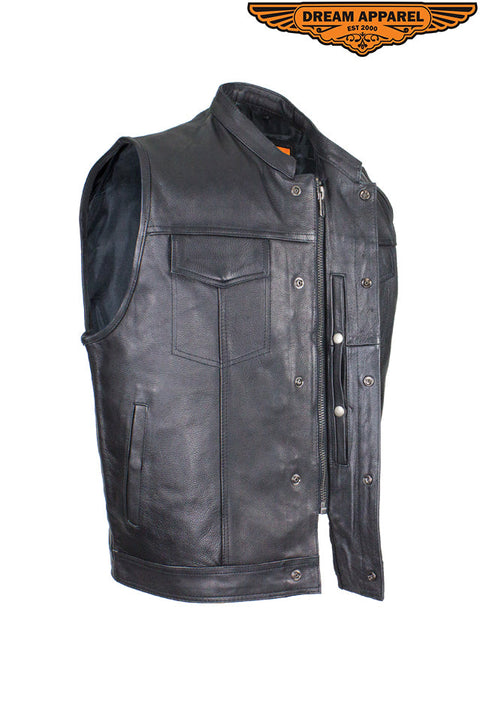 Dream Apparel Mens Motorcycle CLUB VEST Naked Cowhide Leather, Concealed Gun Pockets