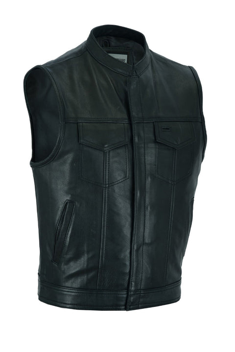 Dream Apparel® Mens Motorcycle CLUB VEST® Cowhide Leather, Concealed Gun Pockets