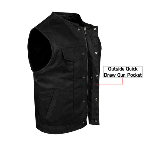 Dream Apparel Men's Black Denim Club Vest with Conceal Carry Pockets