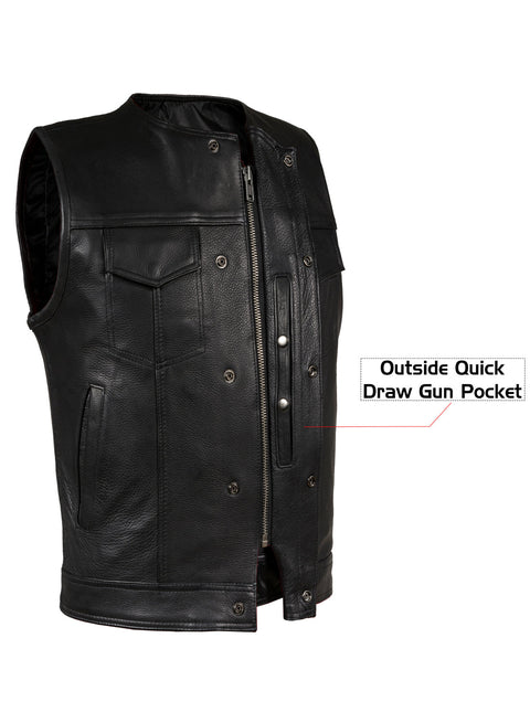 Dream Apparel Mens Motorcycle Collarless CLUB VEST® with Black Liner & Zipper Front Closure