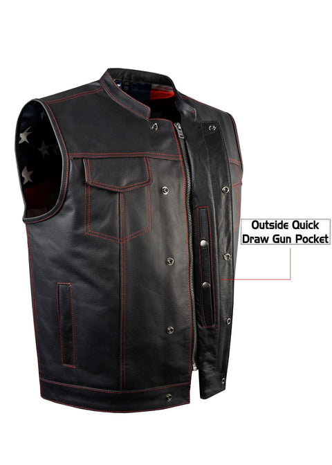 CLUB VEST USA FLAG Lining - Red Thread - Naked Cowhide Leather Heavy Duty