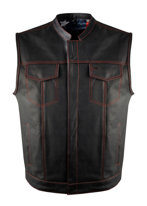 CLUB VEST USA FLAG Lining - Red Thread - Premium Cowhide Leather Heavy Duty