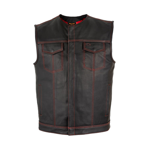 Mens SOA Vest Tripple Red Thread Club Vest, Concealed Gun Pockets, Red Lining