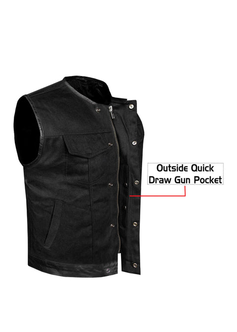 Dream Apparel Men's Premium Black Denim Motorcycle Club Vest Conceal Carry Pockets