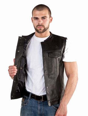 Mens 1/2" Collar Leather Vest